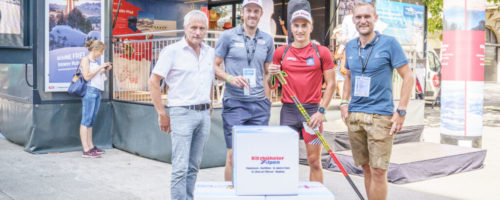 Konrad Walk (BGM Hochfilzen, Dominik Landertinger, Thomas Postl und Armin Kuen (GF TVB PillerseeTal) vor dem Promotion Stand des TVB PillerseeTals. © Marco Pircher MP Photography