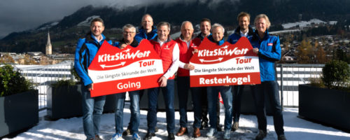 Die Geschäftsführer präsentieren die brandneue KitzSkiWelt Tour. Diese verbindet die Skigebiete SkiWelt Wilder Kaiser – Brixental mit KitzSki zur längsten Skirunde der Welt. Die Geschäftsführer Im Bild v.l. Johannes Winkler, Rudi Köck, Stefan Grafl, Anton Bodner, Christian Wörister, Mario Gruber, Friedl Eberl, Andreas Haselsberger, Hansjörg Kogler ©SkiWelt Wilder Kaiser – Brixental | KitzSki © SkiWelt Wilder Kaiser – Brixental