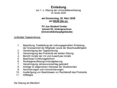 Einladung zur 1. o. UV-Sitzung im SoSe 2025